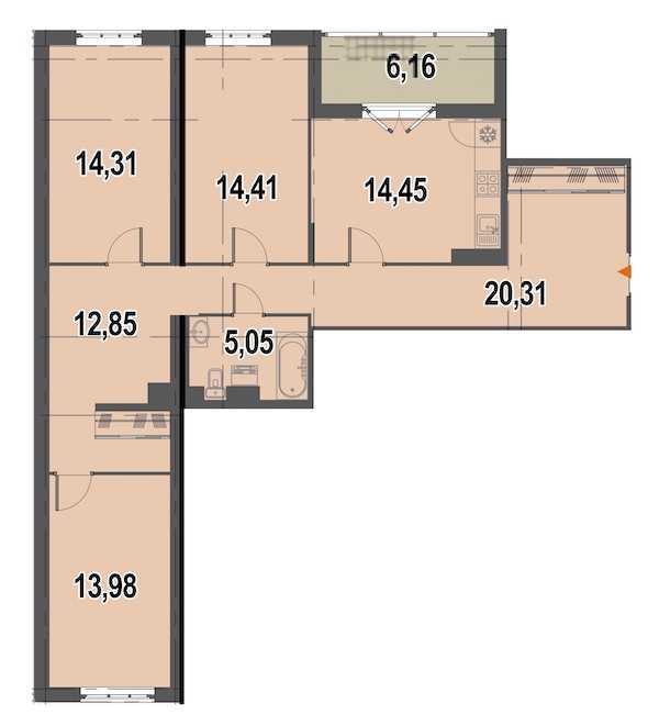 Трехкомнатная квартира в : площадь 98.9 м2 , этаж: 2 – купить в Санкт-Петербурге
